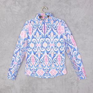 Ibkul Doreen Shirt Womens Small Periwinkle Coral Long Sleeve Mock Golf Geometric